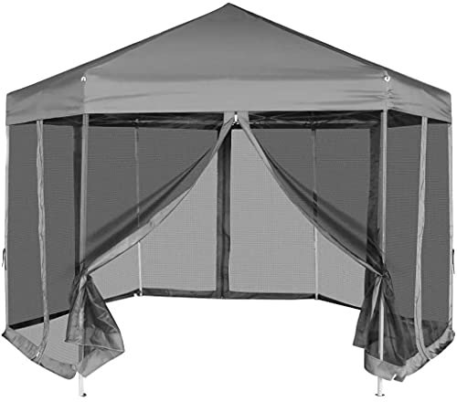 Keketa Gartenpavillon, sechseckiges Pop-Up-Festzelt mit 6 Seitenwänden, Outdoor-Gartenunterstand mit Moskitonetz für Terrasse, Hinterhof und Rasen, wasserdicht, Grau, 3,6 x 3,1 m