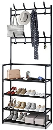 Porte manteau, Vestiaire Entrée, Meuble D’entrée avec Étagère à Chaussures 4Niveaux, Portemanteau avec Organisateur de Rangement pour Chaussures, Banc D'entrée A,60CM
