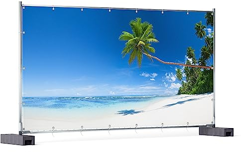 Wallario XXL Outdoor-Poster für Garten oder Balkon Weißer Sandstrand am Meer - EIN Traum unter Palmen, Motivbanner Größe: ca. 340 x 173 cm, Outdoor-Bild