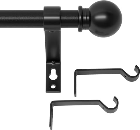 Gardinenstange Schwarz Matt 68 to 157 cm, Wandmontage Schwarze Gardinenstangen Set, Metall 16mm Durchmesser Gardinenstange 1.5m Lang für Outdoor Wetterfest