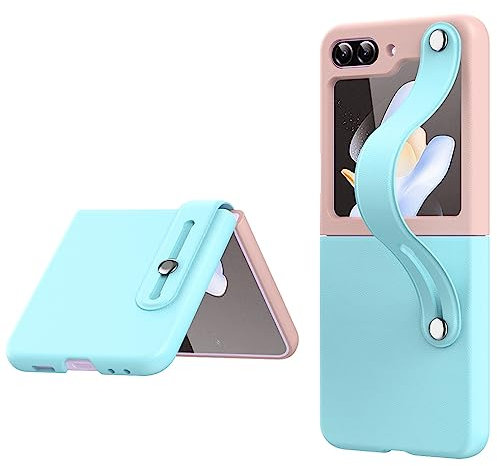 SEAHAI Cover per Samsung Galaxy Z Flip 5 5G (Z Flip5 5G), Leggero Matte Ultra-Sottile Antiurto PC Gel di Silice Custodia, Tocco Setoso Moda Cover con Cinghia di Supporto Retrattile - Rosa/Blu