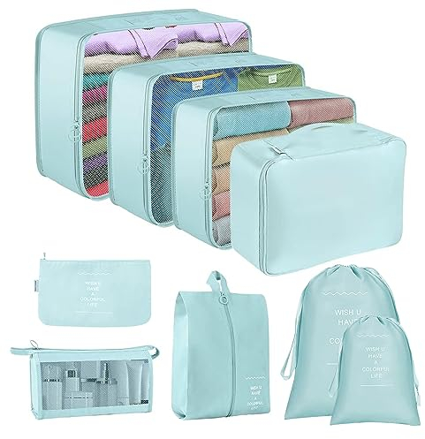 Packing Cubes for Suitcase,Lychico 9pcs Travel Luggage Packing Organizers Waterproof Travel Essentials Bag Clothes Shoes Storage Bags, Blue