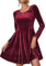 Zeagoo Festliche Kleider für Damen Kleid Weihnachtskleid Samtkleid Elegant Abendkleider Bodycon Cocktailkleid Langarm Rundhals Partykleid Ballkleider Warm Winterkleider Weinrot XL