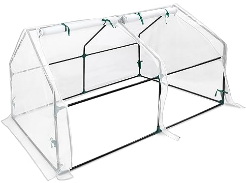 UISEBRT Foliengewächshaus Gewächshaus für Tomaten 180 x 90 x 90 cm Tomatengewächshaus mit Gemüsenetz, 2 Aufrollbare Tür, Treibhaus für Garten Balkon, Weiß