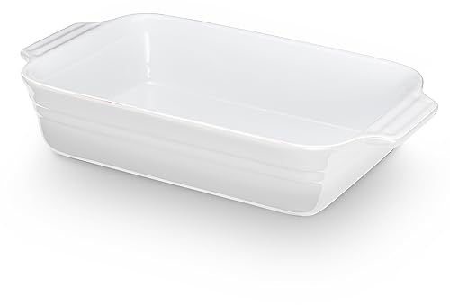 KHG Auflaufform groß 40 cm Weiß für 4-6 Personen, Kapazität 3 Liter, Ofenform Keramik Steingut rechteckig & kratzfest, Backform für Lasagne Tiramisu Aufläufe & mehr