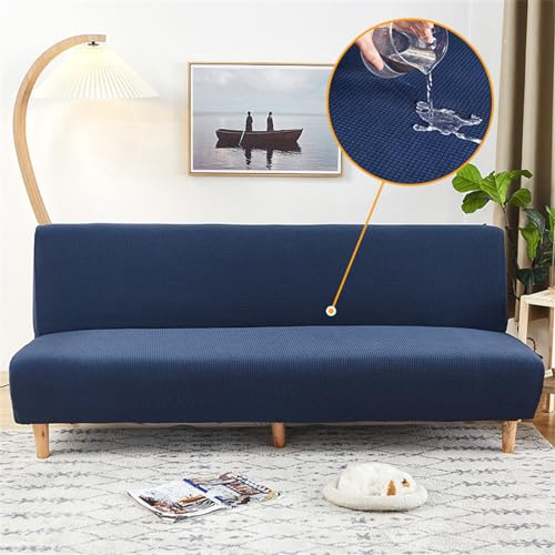 Surwin Sofabezug ohne Armlehnen 2/3 Sitzer, Jacquard Stretch Wasserdicht Armlose Clic Clac Sofabettüberzug Sofahusse Schonbezug Protector für Klappcouch Schlafsofa (160-190cm,Blau)
