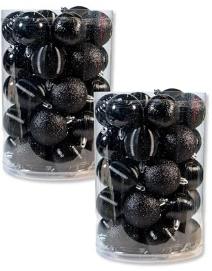 Kunststoff Weihnachtskugel schwarz 2 Sets - 68 Stück Ø 6cm Deko Kugel Christbaumschmuck Mix Glitzer Matt Gemustert Glänzend