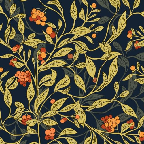VOLEAAR Wallpaper Peel and Stick Leaf Floral Contact Paper Boho Vintage Wall Paper Vinyl Removable Self Adhesive Paper for Wall Panel Cabinets Tabletop Blue Yellow Orange 44.5CM x 300CM