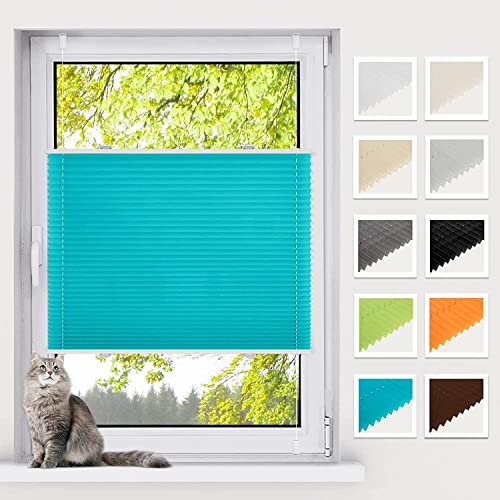BelleMax Plissee ohne Bohren Klemmfix, Türkis 90x120cm(BxH), Easyfix lichtdurchlässig Sichtschutz und Sonnenschutz, Jalousie Plisseerollo mit Klemmträger, Faltrollo für Fenster & Tür