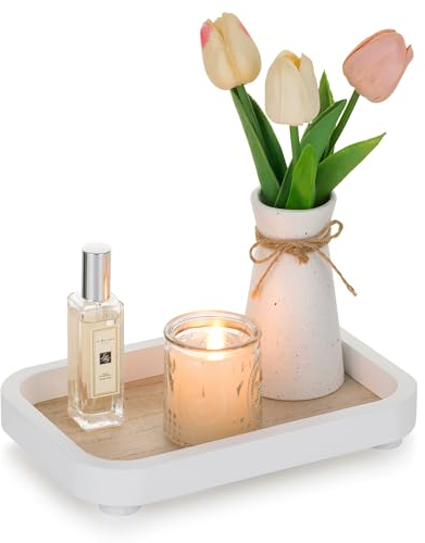 Hanobe Bathroom Vanity Decorative Tray: White Perfume Tray Decor Wood Riser Display Stand for Dresser Counter Home Decor Small 24cm