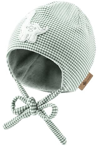 Sterntaler Beanie mit Stickmotiv Dino für Jungen - Baby und Kinder Mütze mit angeschnittenen Ohrenklappen und Bindeband - gefüttert mit Baumwollfleece - mattgrün, 37