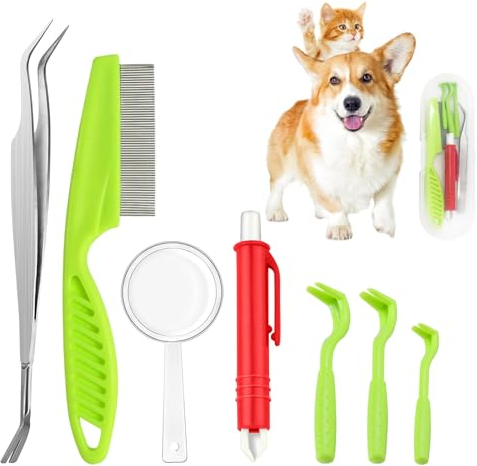starfa lab Zeckenentfernungs Werkzeugsatz, 7Pcs Kunststoff Zeckenhebel einschließlich Edelstahl Pinzette und Kamm für Hunde Katzen Und Mensch (7pcs-B)