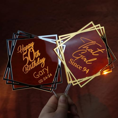 Tortenaufsatz mit individuellem Namen Happy Birthday, personalisierbar, doppelseitig, Aufschrift That Girl Since Cake Topper, Spiegelgold, Silber, Roségold, Acryl-Kuchendekorationen