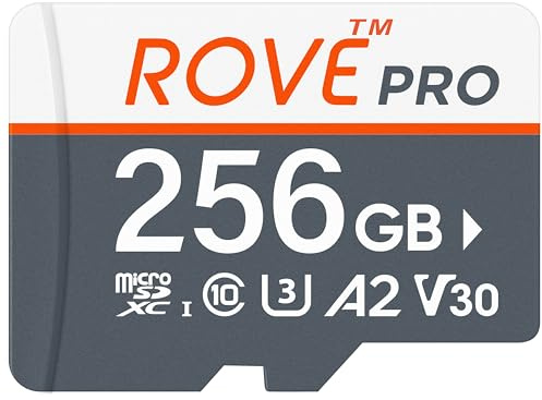 ROVE Pro Carte mémoire micro SDXC 256 Go avec adaptateur 100 Mo/s C10, U3, V30, 4K, A2 pour caméra embarquée, smartphones Android, tablettes, jeux