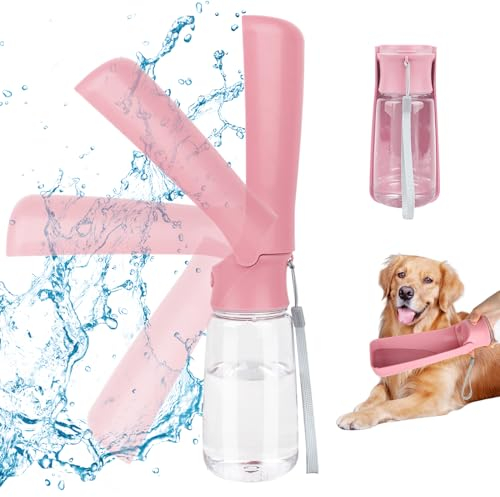 VFANDV Bouteille d'eau pour Chien, 180° Pliable Gourde Chien, Bouteille d'eau Portable pour Chien, Gourde Chien Promenade, Gourde pour Chien de Compagnie en Plein Air pour Randonnée (Rose, 550ML)