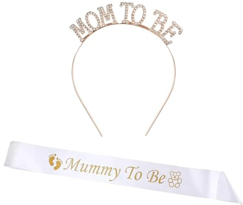 Mom to Be Tiara und Schärp,1 PCS Mum to Be Rhinestone Tiara + 1 PCS Mommy to Be Mummy to Be Krone Mum to Be Schärpe Kit für Baby Shower Party Geschenke Zubehör Baby Shower Babyparty Supplies