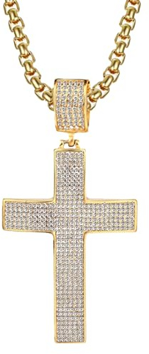 GZHENGZG Herren Halsketten und Damenschmuck Kreuz Anhänger für Männer, Bling Icy Halskette, großer Schmuck, Gold und Silber Farbe, Herren Geschenk Geschenk