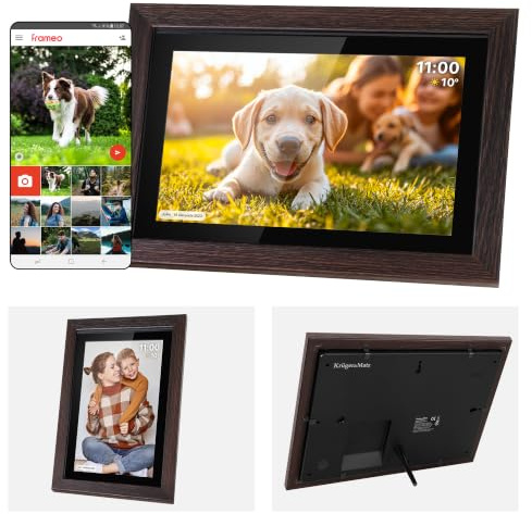Kruger&Matz Digitaler Bilderrahmen FRAMEO 1280 x 800 px 10,1 Wi-Fi MicroSD Video Video Video Film Timer Wetter Holzrahmen KM1102