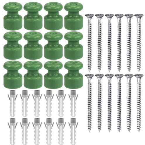 OASHISU 12 pezzi Isolatori in porcellana per installazione con cavo trecciato tessile, Isolatori per Cavi Trecciati, Verde lucido, Ø18mm, isolatori in ceramica