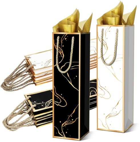 Fingertip WD Confezione da 20 sacchetti regalo per vino con manici, sacchetti per vino con carta velina, sacchetti regalo per Natale, matrimoni, compleanni, feste
