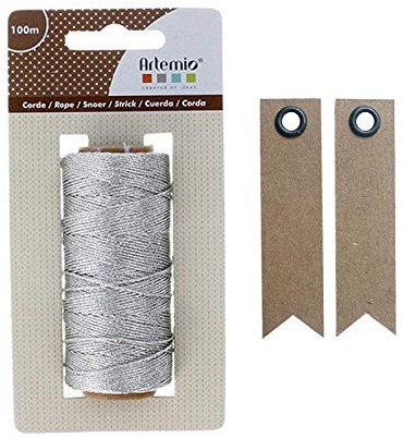 Youdoit Ficelle argentée 100 m + 20 étiquettes Kraft Fanion