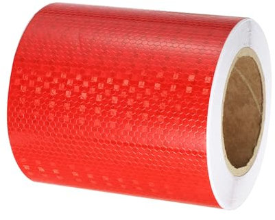 PATIKIL Cinta Reflectante Adhesiva, 15cm x 25m PVC Cinta de Advertencia de Seguridad de Alta Visibilidad Impermeable para Nocturna Camiones Coches Ropa, Rojo