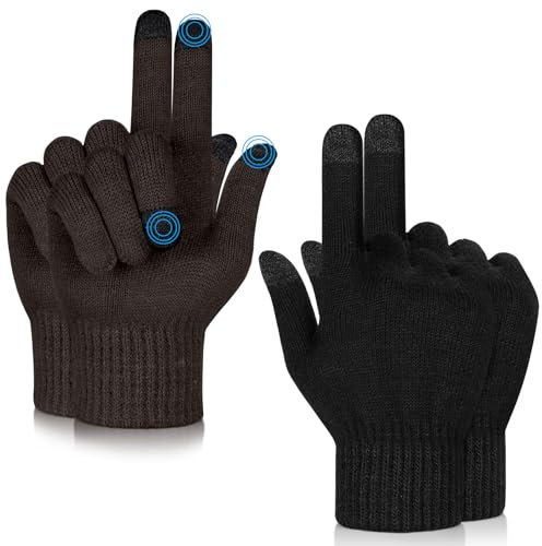 MELLIEX 2 Paar Winter Touchscreen Handschuhe, Warme und Atmungsaktive Stretch Strick Fingerhandschuhe für Damen und Herren - Schwarz und Braun