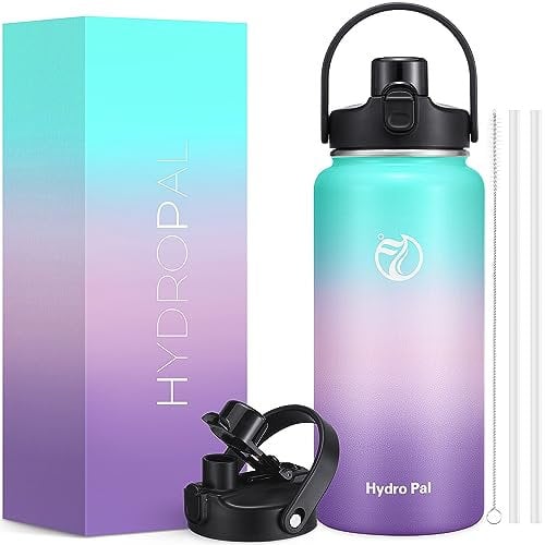 HydroPal Insulated Water Bottle with 2-in-1 Lid (Chug Lid/Straw Lid),40oz Double Walled Vacuum Stainless Steel Water Bottles, Water Jug with Straw, Wide Mouth (Hydrangea)