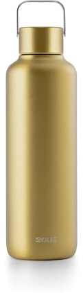 EQUA Timeless Isolierte Trinkflasche, doppelwandig, Edelstahl, 24 Stunden kalt oder bis zu 12 Stunden heiß, BPA-frei, auslaufsicher, haltbar, multifunktional (Golden, 600ml)