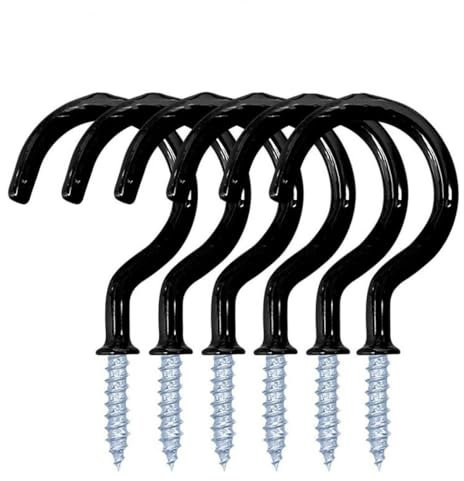 Lot de 12 crochets à vis, crochets de plafond en forme de tasse, support mural robuste en plastique pour plantes suspendues (7,3 cm, noir)