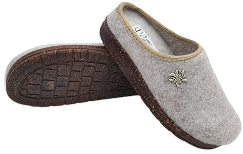 Primo Calzature Chanclas tirolesas para mujer, zapatillas de invierno de casa, plantilla extraíble, 100% fabricadas en Italia, beige, 37 EU