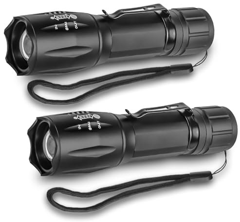 KZK LED Flashlight, Bright 2500 Lumens Tactical Flashlight, 5 Modes Zoomable Beam, Waterproof & Durable for Camping, Outdoor, Home Emergency （2 Pack）