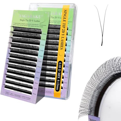 NAGARAKU Y Ciglia 2D Forma Y Estensioni di Ciglia Professionali Pre-ventagliate Morbide Leggere Naturali Ventagli Prefabbricati Bouquet Volume Russo Wispy Eyelash Cluster Nero Opaco (0.10 D 8-12mm)
