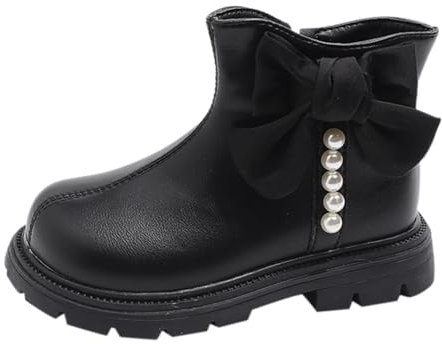BOTCAM Stivali invernali per ragazze primaverili e autunnali, da ragazza, in velluto e cotone, alla moda, con cerniera laterale, stile Bow Pearl Girls, impermeabili, 35, Nero , 25.5 EU