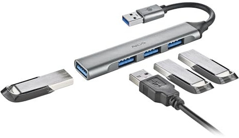 NGS IHUB4 Micro – Hub de 4 Puertos USB (1x 3.2 Gen1, 3X 2.0), Alta Velocidad 5 Gbps, Compatible con PC y Mac, Plug&Play, Diseño Compacto, Cable de 100 mm