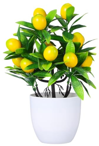 BESPORTBLE Artificial Mini Lemon Tree Bonsai Small Fake Plant Pot Plastic Realistic Bonsai for Home Office Kitchen Desktop Decoration