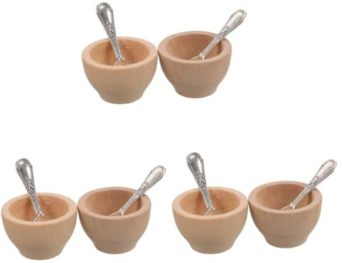 NUOBESTY 6sets Miniature Spoon and Bowl for Doll House Kitchen Play Food Decor for Miniature House Accessories and DIY Projects Includes Mini Kitchen Accessories and Utensils for Toddlers