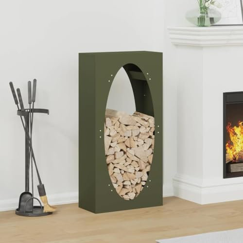 Rantry Meuble de rangement pour bois de chauffage, vert olive, 50 x 23 x 100 cm, meuble pour bois de chauffage, porte bois pour cheminée, bois d'intérieur, empilable poêle en bois