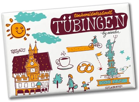 Tübingen Wimmelgrafik Souvenier Souvenir Magnet Rathaus und Neptunbrunnen Origineller Souvenir Magnet mit Tübinger Sehenswürdigkeiten