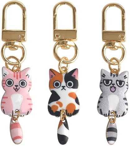 LunarCharm 3 pièces porte-clés chat mignon, cadeau pour amoureux des chats, thème chat, mini porte-clés, pendentif de sac, style-3