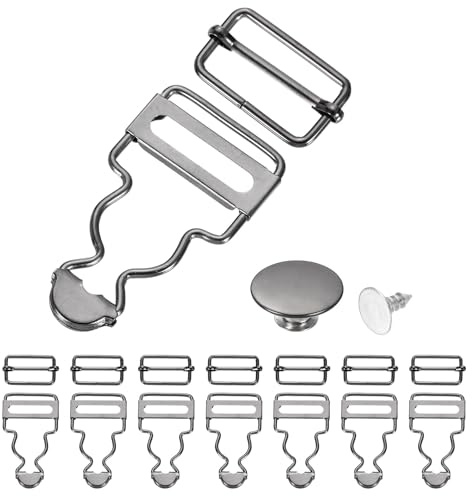 sourcing map Metall-Overall-Schnallen, 4,8 cm, Hosenträger-Clips, verstellbare Schnalle, Ersatz mit Schiebern und Knöpfen für Lätzchen, Hosen, Jeans, Hosenträger, Dunkelgrau, 8 Stück