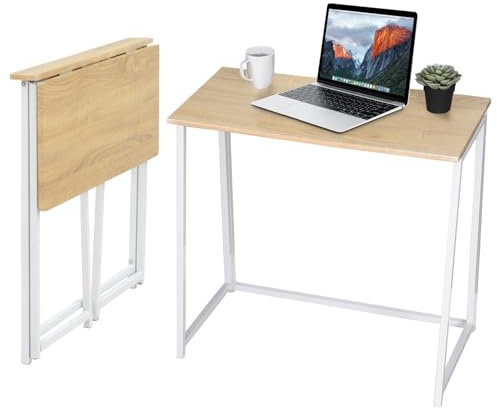 MEUBLE COSY Scrivania per Computer Pieghevole Postazione di Lavoro per Ufficio, Studio, Piccoli Spazi, Facile da Montare, Struttura in Metallo, Rovere e Bianco, 80x44x74cm