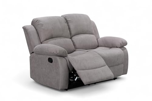 Light Grey Fabric 2 Seater Recliner Sofa | Manual Lever, 3 Positions, Easy 160° Recline | Elegant Upholstery | Ideal for Couples, Elderly, Loveseat for Lounge, Gaming Room or Living Room | Valencia