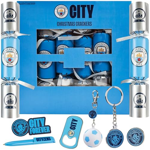 Get Trend Manchester City Pop Luxury Christmas Crackers, Pack of 6 Deluxe Football Xmas Crackers, Collectible Man City Gifts, Fun Novelty Xmas Gifts (Multi Manchester City)