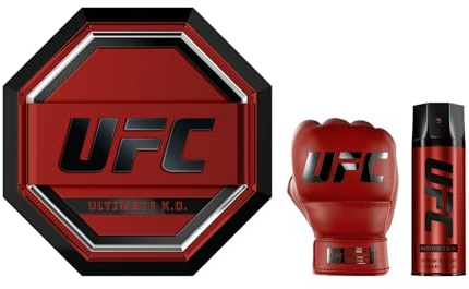 UFC Ultimate K.O. Perfumes Hombre Estuche 2 Piezas | Pack Regalo, Eau de Parfum 100ml y Body Spray 200ml, Set Fragancia Ambarina, Aromática y Amaderada