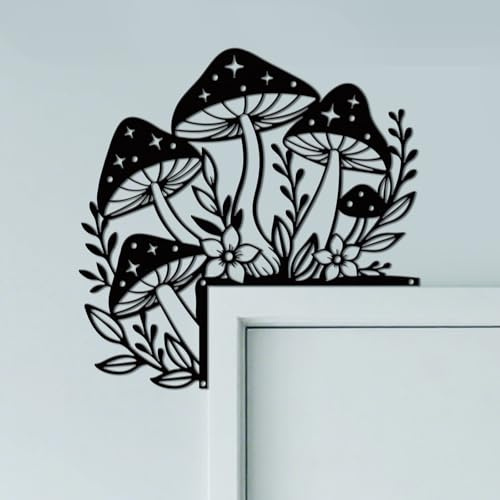 CUTHOLLOW Funghi Ornamento Telaio Porta in Metallo Decorazione Murale Nero per Porta Art Deco Originale Angolo Portale per Camera dei Bambini Casa Bagno Camera Da Letto
