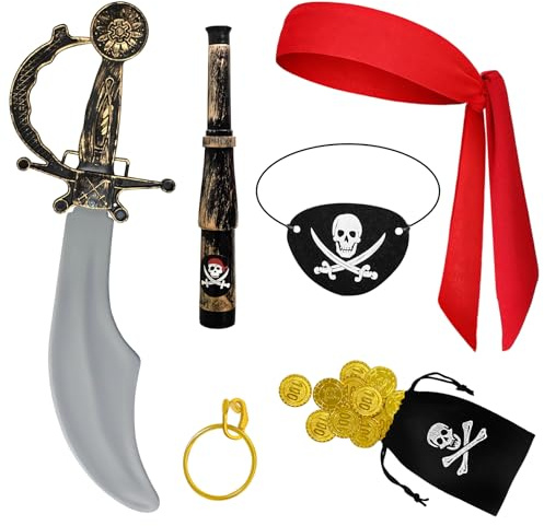 Coco Berming 7 Stück Piratenkostüm, Pirate Accessories für Karneval | Piraten Verkleidung Accessorie, Mittelalter Piratenkostüms Zubehör Set für Halloween Fasching Festival Mottoparty