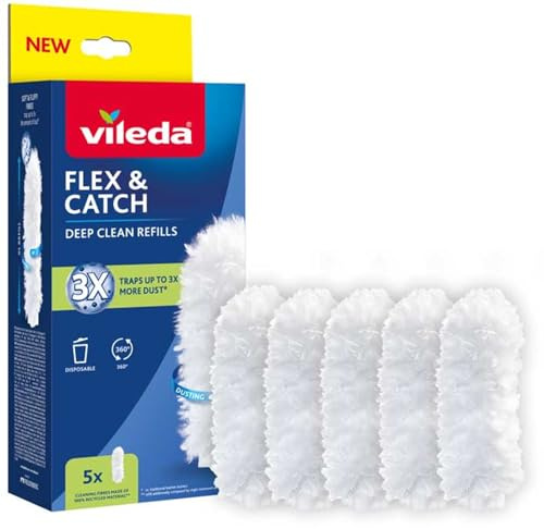 VILEDA FLEX & CATCH REFILLS 5 PEZZI Ricambio attrezzo toglipolvere Flex & Catch, ricambi in microfibra morbida, pulizia a 360 °