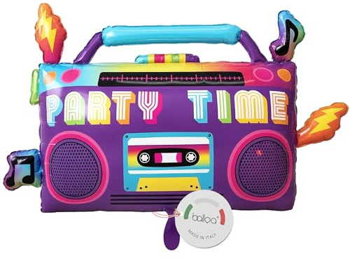 balloa Foil Balloon Party Time Music Boombox XXL Birthday Decoration 72 cm | Colorful Boombox Design Party Time Style XXL Helium Ready Unfilled Music Theme Party Birthday Party