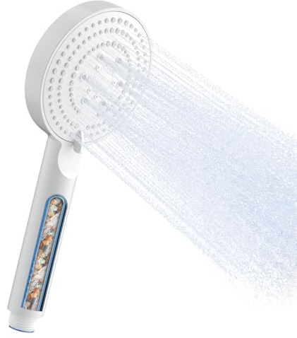 OFFO Shower Head, 6 Modes High Power Filtered Shower Head with 5 Stage Filter, Water Saving Handheld Showerhead for Remove Chlorine Reduces Dry Skin Improve Hair, White